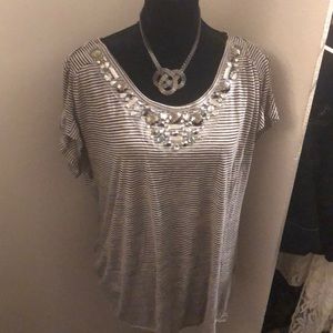 Avenue Striped Top Jeweled Neckline 18/20